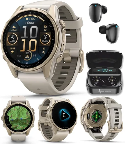 Miniatura 17 de Garmin Fenix 8 – 2 pulgadas, reloj inteligente multideporte GPS AMOLED, zafiro, titanio con banda de silicona naranja brillante/grafito, linterna
