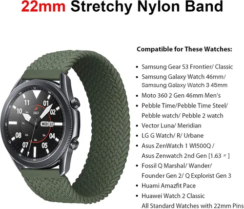 Miniatura 4 de 22mm Solo Loop Braided Nylon Band Compatible with Samsung Galaxy Watch Gear S3 /46mm Band,Stretchable Elastic Women Men Soft Woven Replacement