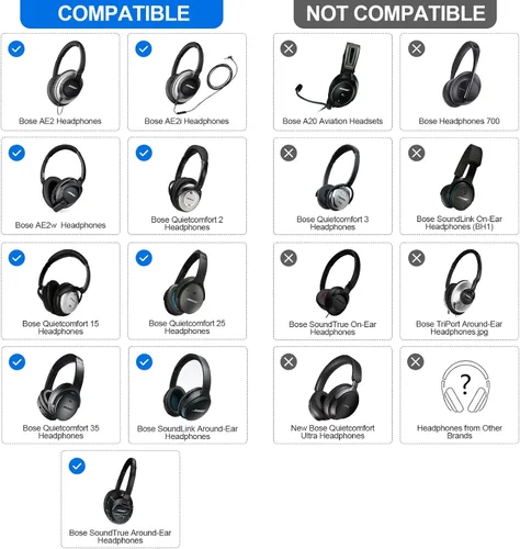 Miniatura 2 de Aurivor Almohadillas de repuesto para auriculares Bose QuietComfort QC-35 QC-35-ii QC-25 QC-15 QC-2, Ae2i/Ae2W SoundLink SoundTrue Around-Ear