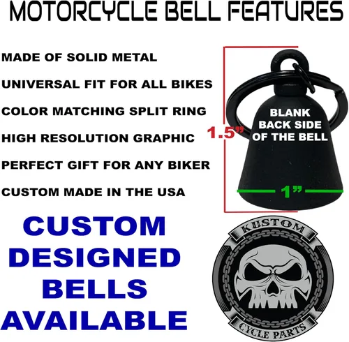 Miniatura 2 de Kustom Cycle Parts ¡No te mueras, maldito! Campana de motocicleta para motociclista con espíritus malignos. (Campana negra plana)