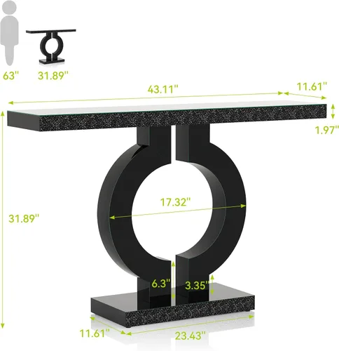 Miniatura 7 de LITTLE TREE Mesa consola de vidrio espejo de 43 pulgadas con base en forma de O, mesa de entrada de vidrio para sala de estar, moderna mesa de sofá