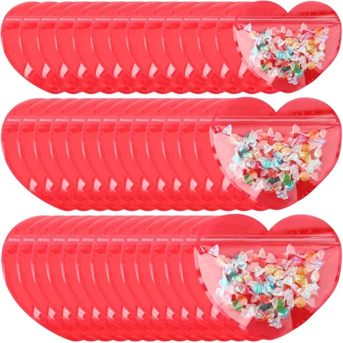 Miniatura 9 de Yexiya 50 bolsas de regalo de corazón grandes para pequeñas empresas de 3.4 x 4 pulgadas, bolsas de joyería transparentes en forma de corazón, Rojo