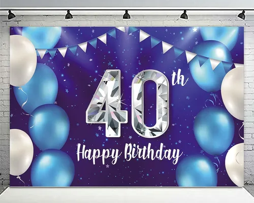 Miniatura 5 de Cartel de feliz cumpleaños número 40, decoraciones de fondo, globos, estrellas, confeti de cristal, decoración temática para hombres o mujeres