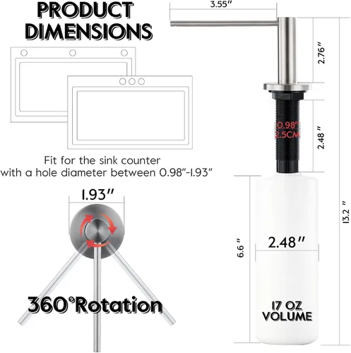 Miniatura 2 de GAPPO Dispensador de jabón para fregadero de cocina, dispensador de jabón integrado para fregadero, cabezal de bomba de acero inoxidable de níquel