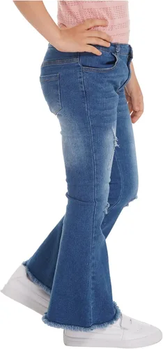 Miniatura 4 de YiZYiF Pantalones vaqueros acampanados rasgados para niños y niñas, pantalones de mezclilla de cintura alta, pantalones casuales de verano