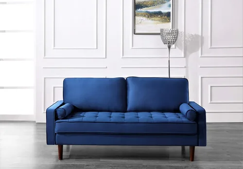 Container Furniture Direct Womble - Asiento tapizado de terciopelo moderno de mediados de siglo con almohadas de cojín, sofá, color azul