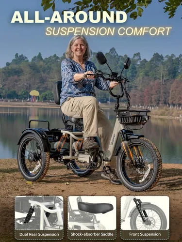 Miniatura 2 de Full Suspension Folding Electric Tricycle for Adults, Aluminum Alloy, Torque Sensor, 20MPH 100Miles 20×3 inch Fat Tire Electric Trike, 1200W 48V