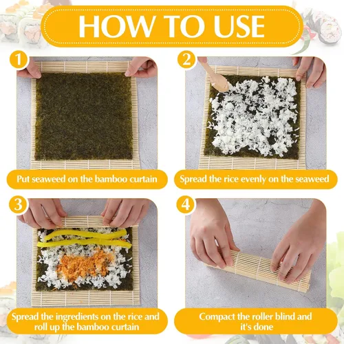 Miniatura 3 de Hoolerry 12 alfombrillas de sushi a granel de bambú para hacer sushi rodillo antiadherente cuadrado para suministros de fiesta en el hogar, 9.5 x