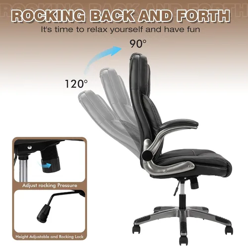 Miniatura 5 de Silla de oficina ejecutiva con brazos abatibles, sillas de oficina ergonómicas grandes y altas con respaldo alto, soporte lumbar oscilante de 90 a