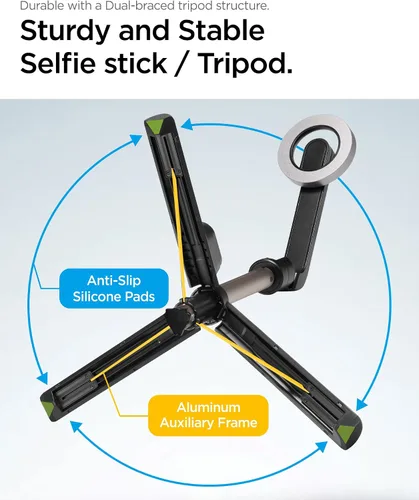 Miniatura 6 de Spigen Soporte de Trípode para Palo de Selfie con Control Remoto Bluetooth y Obturador, Extensible de 24", Compatible con MagSafe iPhone