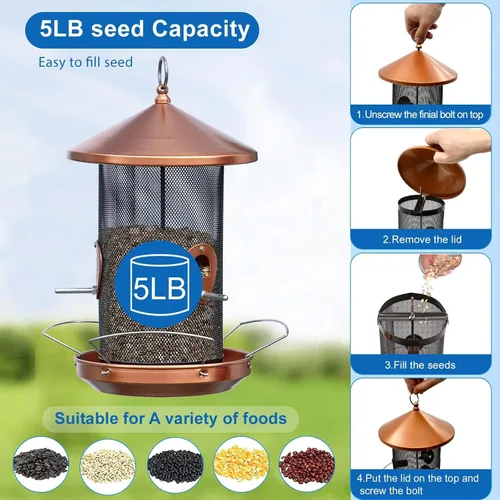 Miniatura 3 de Comederos grandes para pájaros para exterior: metal de 12.6 pulgadas para colgar al aire libre con cobre para decoración exterior de jardín Patio
