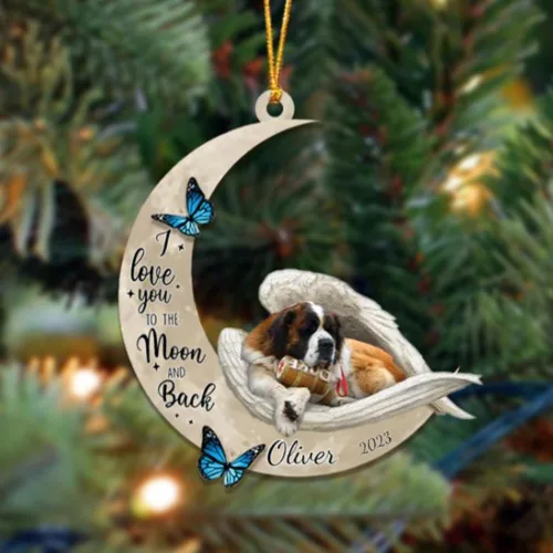 Miniatura 18 de Adorno colgante personalizado de ángel durmiendo en la luna, perro sabueso afgano, nombre personalizado, acrílico impreso en 2D plano – cumpleaños