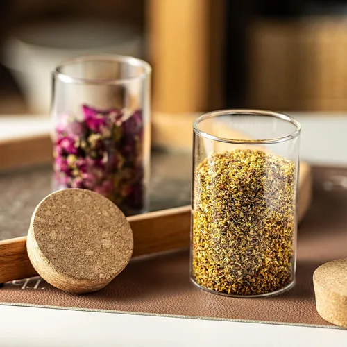 Miniatura 5 de Recipiente de almacenamiento de vidrio de 10 onzas – Tarros de vidrio herméticos con tapa de corcho, tarros de especias, tarro de caramelo, tarros