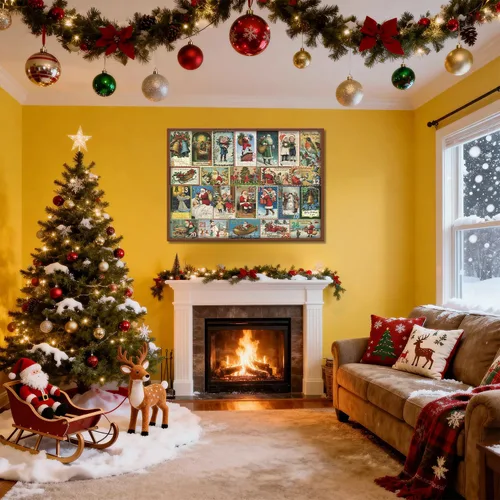 Miniatura 5 de Rompecabezas de Navidad vintage para adultos de 1000 piezas, rompecabezas de vacaciones de Navidad con 24 postales de Navidad, rompecabezas