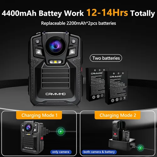 Miniatura 4 de Cámara corporal CAMMHD V8-1TB 4K con grabación de audio y video, cámara corporal 2160P, dos baterías de 4400mAh, funciona 14H, grabadora de video