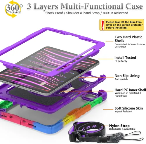 Miniatura 6 de SEYMAC stock Funda para iPad Mini 7 (A17 Pro) 2024/Mini 6 de 8.3 pulgadas con protector de pantalla portalápices [correa de mano giratoria 360]