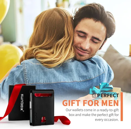 Miniatura 68 de RUNBOX - Carteras delgadas para hombre, cartera de piel con pinza para el dinero, cartera de bolsillo frontal con bloqueo RFID, tarjetero