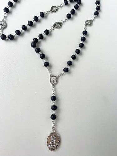 Miniatura 5 de Seven Sorrows of Mary Rosary - Collar de joyería católica de 0.236 in con cuentas de madera para orar (negro), Zinc, Sin piedra preciosa