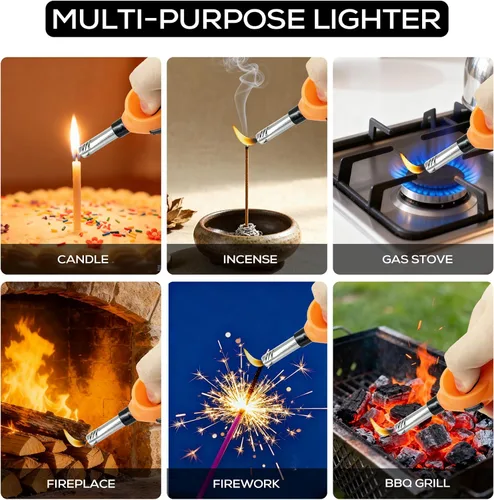 Miniatura 6 de Mini práctico encendedor de velas con varita extendida, bloqueo de seguridad, recarga de gas butano, encendedores para velas, estufas de cocina