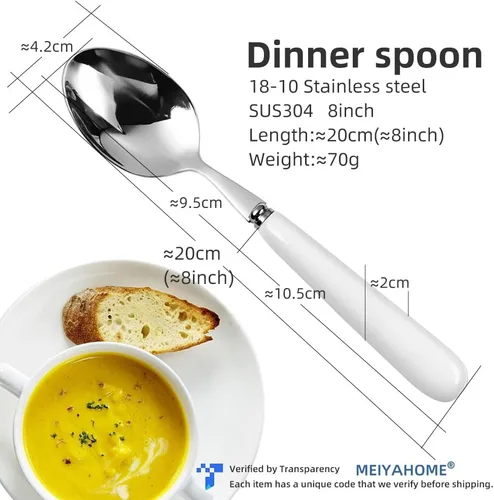Miniatura 2 de MEIYAHOME 3 cucharas de cena fina de acero inoxidable 18/10 con borde redondo, cuchara de postre SUS304, 3