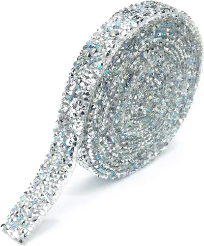 Miniatura 6 de Dowarm Cinta de diamantes de imitación de 3 yardas, rollo de cinta de diamantes de imitación, envoltura de malla con diamantes de imitación Negro