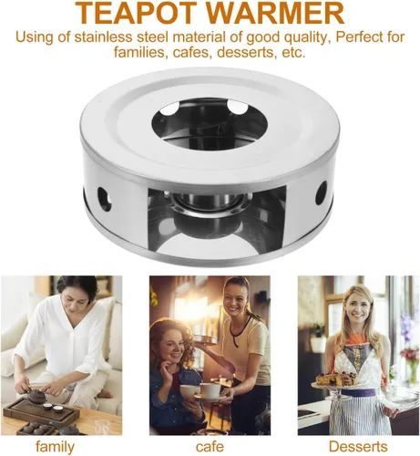 Miniatura 2 de Samlee Calentador de tetera de acero inoxidable con portavelas, mantiene tu té y bebidas calientes, adecuado para ollas de vidrio, cerámica