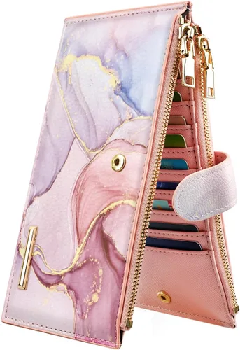 Miniatura 9 de Billetera de mujer con bloqueo RFID de gran capacidad, organizador multitarjetas, billetera plegable para mujer con bolsillo con cremallera