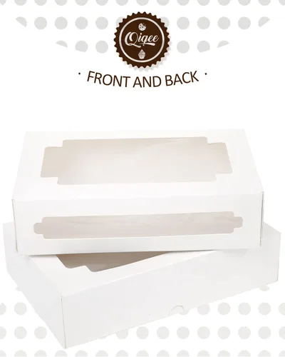 Miniatura 5 de qiqee 36 paquetes de cajas de galletas autopop para regalo de 8 x 5.3 x 2 pulgadas, caja plegable blanca de un segundo con ventana para panadería
