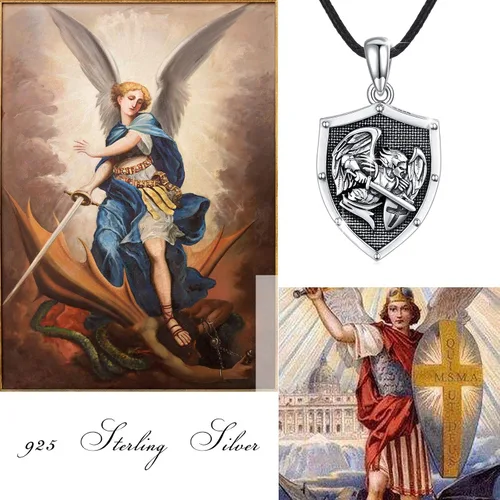 Miniatura 6 de CUOKA MIRACLE Warrior Necklace S925 Sterling Silver St Michael Necklace Celtic Knot Vintage Shield Mythology Archangel Protect Us Medal Amulet