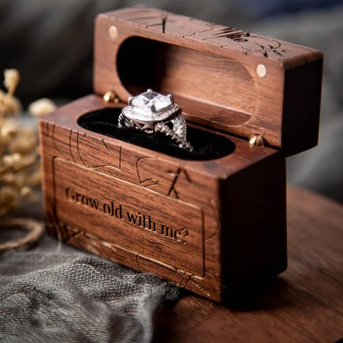 Miniatura 26 de MUUJEE You Are My Universe Engraved Wooden Ring Box, Slim Engagement Proposal Ring Holder, Wedding Ceremony Ring Bearer Box, Fiance Gift Ideas