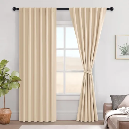 Miniatura 110 de Hiasan Cortinas opacas negras para dormitorio, cortinas opacas cortas de 45 pulgadas de largo, con aislamiento térmico, bolsillo para barra