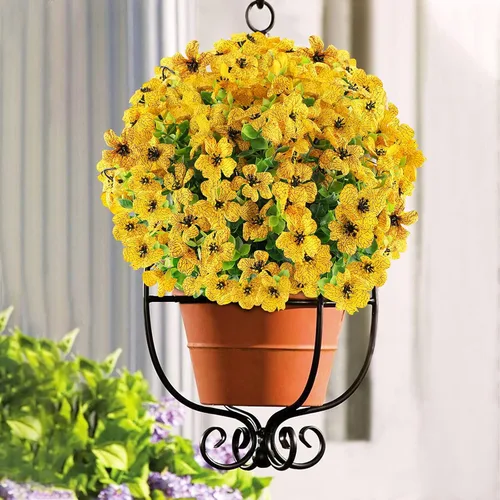 Miniatura 4 de GREENRAIN 6 paquetes de flores artificiales resistentes a los rayos UV, plantas falsas para exteriores, flores de plástico sintético para jardín