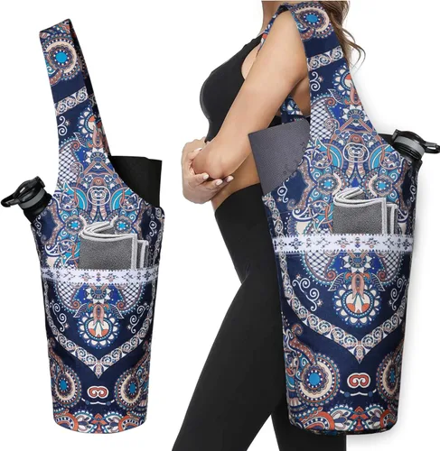 Bolsa de esterilla de yoga impresa a la moda con bolsillo lateral grande y bolsillo con cremallera, bolsa larga de yoga que se adapta a la mayoría