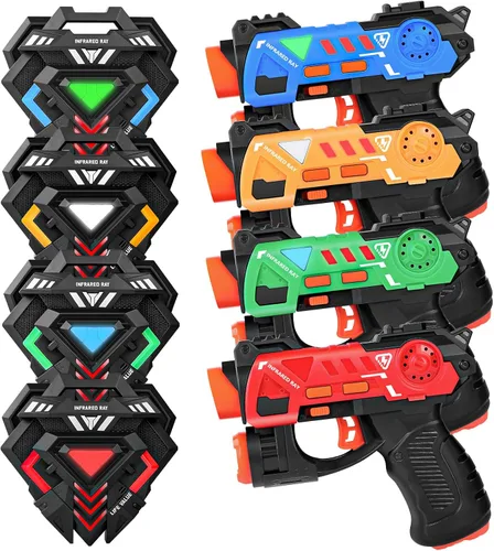 KIZJORYA Juego de 4 pistolas láser, juego de combate láser para niños de 8 a 12 años con 4 chalecos infrarrojos y 4 pistolas láser, juguetes