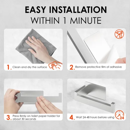 Miniatura 8 de Auxmir - Soporte de papel higiénico autoadhesivo, soporte de rollo de papel de acero inoxidable SUS304 de alta calidad y resistente al óxido, sin