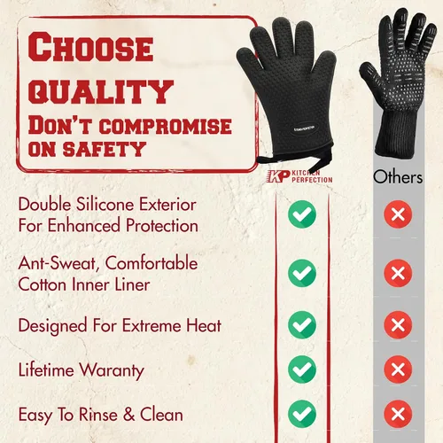 Miniatura 6 de KITCHEN PERFECTION Guantes de silicona para horno de pizza, guantes extremadamente resistentes al calor para hornos de pizza al aire libre e