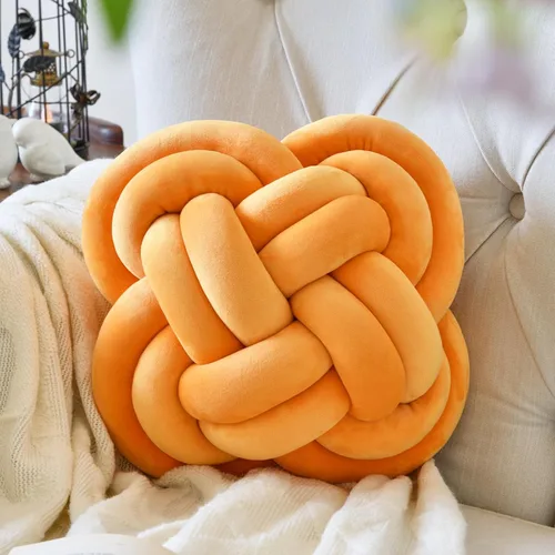 Miniatura 16 de Xuyier Bola de almohada de nudo, almohadas decorativas con tela de terciopelo para sofá cama, decoración de 12 pulgadas, cojines cuadrados anudados
