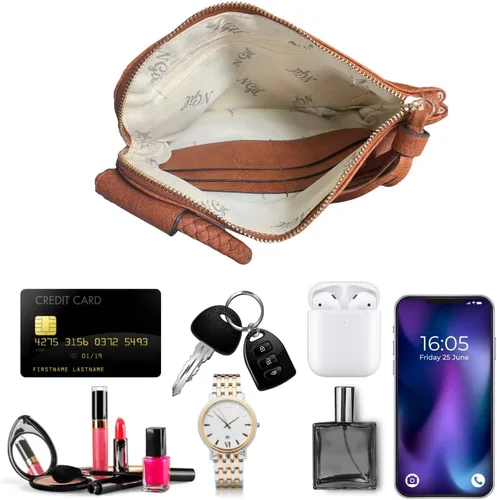 Miniatura 7 de NGIL Mini bolso de pulsera de piel sintética para mujer con borla de flecos, cartera de pulsera para mujer