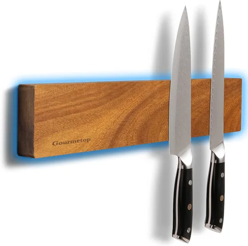 Gourmetop Soporte magnético para cuchillos de pared de 12 pulgadas, tira magnética para cuchillos sin taladrar, soporte magnético de madera de