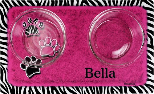 Miniatura 2 de Drymate Mantel individual personalizado para tazón de mascotas, tapete personalizado de alimentación de alimentos para perros y gatos, tela Rosa