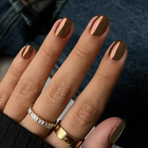 Miniatura 20 de Uñas Postizas Cuadradas de Cromo Púrpura Cortas Medianas para Presionar, KQueenest Uñas Acrílicas Falsas de Plateado Metálico Espejo para Presionar