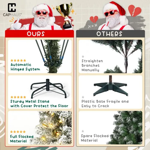 Miniatura 5 de CAPHAUS 4.5 pies Árbol de Navidad artificial preiluminado con nieve esmerilada, 200 luces LED y 398 puntas, árbol de Navidad falso con soporte
