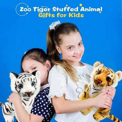 Miniatura 5 de Paquete de 2 juguetes de peluche de tigre de 11 pulgadas, lindo juguete de peluche realista de tigre, juguetes para fiestas temáticas de animales