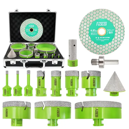 Miniatura 8 de Kit de sierra de agujero de azulejo de diamante FACHLICH - (Brocas de diamante de 6/6/8/10/20/25/35mm + Broca chamfer + Adaptador + Hoja de azulejo)