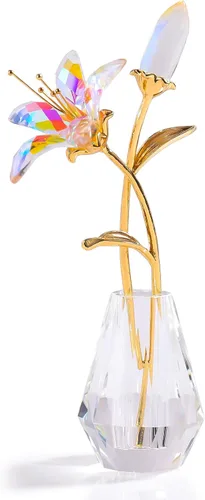 Miniatura 9 de Ornalrist Flores de lirio de tigre de cristal con jarrón, tallo de metal, flor de lirio azul, regalos coleccionables para mujeres, figuras florales