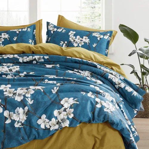 Miniatura 5 de Eikei Funda de edredón floral con flor de almendro, estilo chinoiserie, árboles en flor, vides y ramas, juego de ropa de cama de algodón de fibra