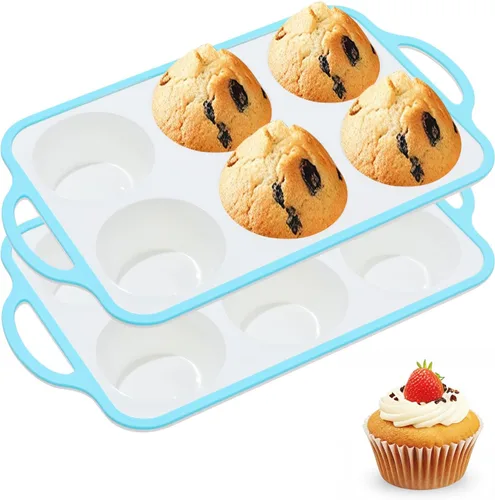 Miniatura 11 de Moldes de silicona para magdalenas para hornear 2 paquetes, 6.6 cm con marco reforzado de metal, molde antiadherente de tamaño regular para cupcakes