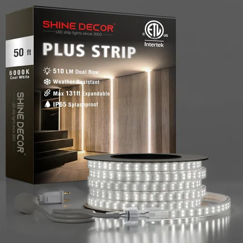 Miniatura 13 de Shine Decor Tira de luces LED Plus CA 120V, cuerda brillante de doble fila conectable, ETL IP65 impermeable y resistente a la intemperie para Blanco