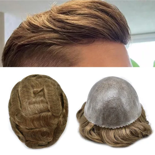 Miniatura 16 de Toupee - Sistema de pelo de poliuretano para hombre, repuesto completo de pelo de polietileno para hombres (8 x 10 pulgadas, 1 negro azabache)