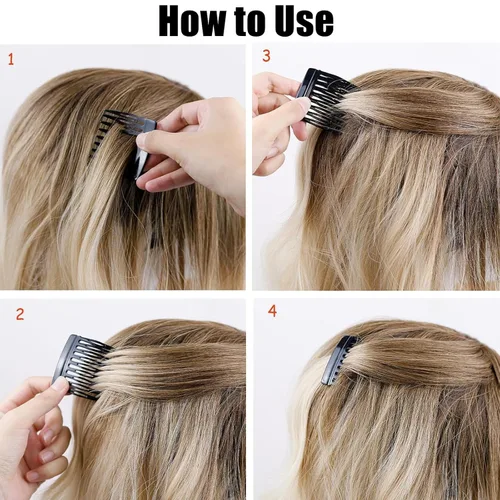 Miniatura 4 de 6 peines laterales de cabello francés para mujer, diseño de moño pequeño trenzado, clips de sujeción fuerte para moño (marrón, negro, blanco)